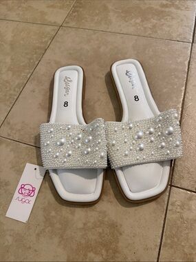 Sugar White Pearl-Embellished Slide Mules